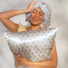 Load image into Gallery viewer, Standard Satin Pillowcase - Pearlized Cream & Coastal Blue Print