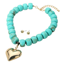 Load image into Gallery viewer, Puffy Metal Heart Pendant Chunky Beaded Statement Necklace