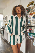 Load image into Gallery viewer, Green/ CreamVertical striped crop rugby top and shorts set