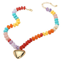 Load image into Gallery viewer, 18K Gold Dipped Puffy Heart Pendant Chunky Resin Disc Beaded Necklace