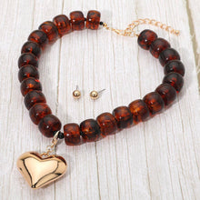 Load image into Gallery viewer, Puffy Metal Heart Pendant Chunky Beaded Statement Necklace
