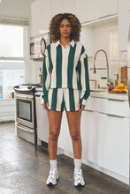 Load image into Gallery viewer, Green/ CreamVertical striped crop rugby top and shorts set