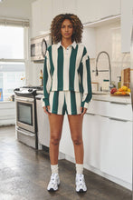 Load image into Gallery viewer, Green/ CreamVertical striped crop rugby top and shorts set