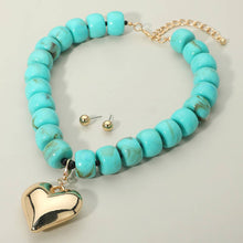 Load image into Gallery viewer, Puffy Metal Heart Pendant Chunky Beaded Statement Necklace