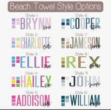 Load image into Gallery viewer, Personalized name and middle name beach towel - Preorder (two weeks from order date)