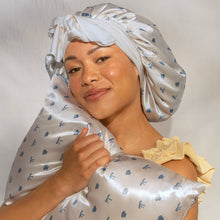 Load image into Gallery viewer, Standard Satin Pillowcase - Pearlized Cream & Coastal Blue Print