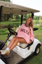 Load image into Gallery viewer, Pink/Brown Delta Polka Dot Mock Neck Sweatshirt