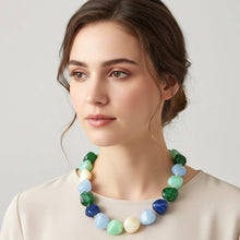 Load image into Gallery viewer, Chunky Marbled Resin Pebble Beaded Statement Necklace