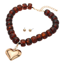 Load image into Gallery viewer, Puffy Metal Heart Pendant Chunky Beaded Statement Necklace