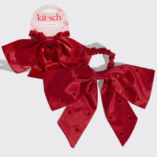 Load image into Gallery viewer, Holiday Satin & Rhinestone Bow Scrunchie