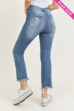 Load image into Gallery viewer, PLUS RISEN Jeans- Distressed Ankle Length High Rise medium wash raw hem jeans XRDP1096