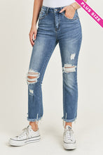 Load image into Gallery viewer, PLUS RISEN Jeans- Distressed Ankle Length High Rise medium wash raw hem jeans XRDP1096