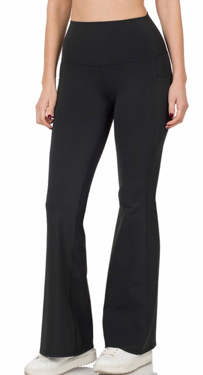 Miriam- Black Flare Leggings-Yoga pants with side pockets