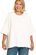 Plus Ivory SCUBA ROUND NECK TOP WITH SIDE SLITS