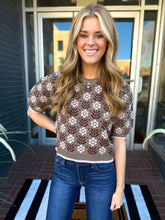 Load image into Gallery viewer, Retro Fall- 70s inspired floral print olive/ pink sweater top
