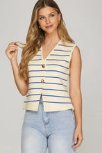 Load image into Gallery viewer, NITSA- Blue striped sleeveless vest gold buttons
