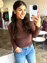 Load image into Gallery viewer, Mesh polka dot brown long sleeve top
