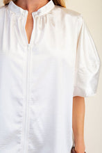 Load image into Gallery viewer, Vasia- Textured cream silk stamped zip front top
