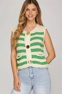 Lara- Boxy Kelly green striped sweater vest