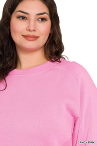 Plus Morgan- Candy Pink Ribbed side raglan sweatshirt