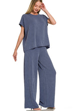 Load image into Gallery viewer, Denim Blue Two piece ribbed wide leg set
