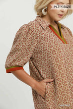 Load image into Gallery viewer, UMGEE Plus Geometric print chestnut half zip contrast dress
