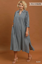 Load image into Gallery viewer, UMGEE Plus Gingham print black midi length dress
