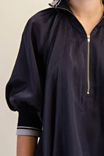 Load image into Gallery viewer, Ayla- Navy high half zip collar puff sleeve top

