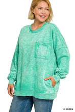Load image into Gallery viewer, Plus Marlow- Kelly Green washed Rae edge pocket sweatshirt
