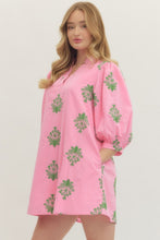 Load image into Gallery viewer, ENTRO- Pink/kelly green Embroidered puff sleeve mini dress
