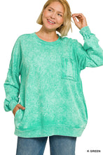 Load image into Gallery viewer, Plus Marlow- Kelly Green washed Rae edge pocket sweatshirt
