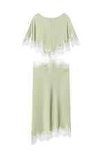 Load image into Gallery viewer, Cut out lace detail pistachio satin dress
