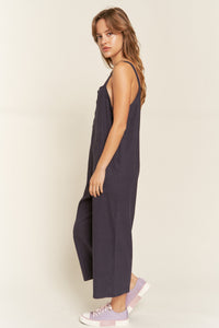 PLUS MAYA- Linen NAVY wide leg jumpsuit