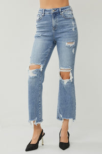 PLUS RISEN JEANS- High Rise semi wide (ankle flare) distressed jeans RDP5712X