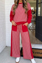 Load image into Gallery viewer, Gingham red patchwork wide leg two piece set

