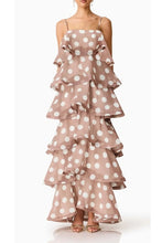 Load image into Gallery viewer, Tiered mocha Polka dot maxi dress
