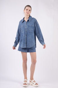 ABBIE- Indigo oversized denim button up top