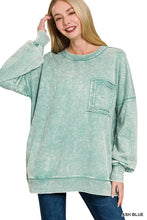 Load image into Gallery viewer, Marlow- Ash Blue French Terry washed Rae edge pocket sweatshirt

