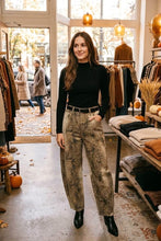 Load image into Gallery viewer, Mocha leopard washed animal print barrel denim
