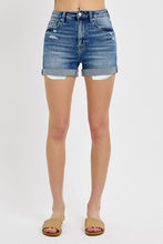Load image into Gallery viewer, RISEN JEANS- Dark wash rolled up jean shorts
