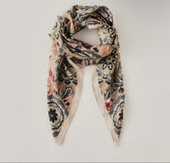 Flower Print Small Neck Silk Scarf Pink Square
