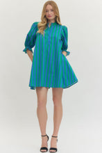 Load image into Gallery viewer, Delayla- Striped blue/Green Entro adjustable back dress
