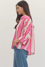 Load image into Gallery viewer, Cream/ pink Striped button down boxy top
