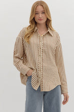 Load image into Gallery viewer, Oxford- Chocolate striped textured button up top

