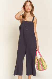 PLUS MAYA- Linen NAVY wide leg jumpsuit