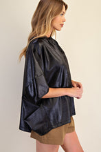 Load image into Gallery viewer, Vasia- Textured black silk stamped zip front top
