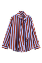 Load image into Gallery viewer, Bow neck striped button up top
