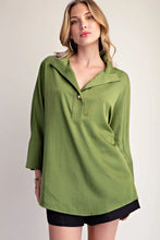 Load image into Gallery viewer, Olive Stand Neck Button Placket Dolman Sleeves Shirt
