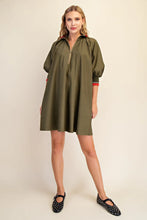 Load image into Gallery viewer, Soho- Olive/rust High collared mock neck quarter zip dress with pockets
