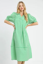 Load image into Gallery viewer, UMGEE- Striped v neck green midi length dress

